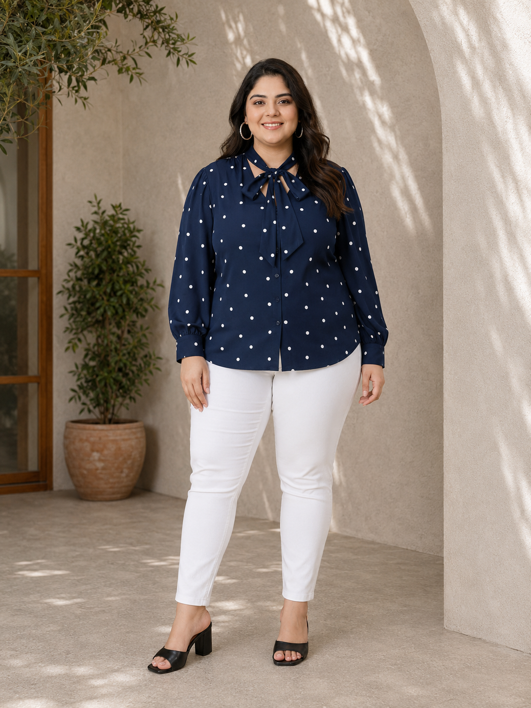 Plus Size Navy Foil Print Top