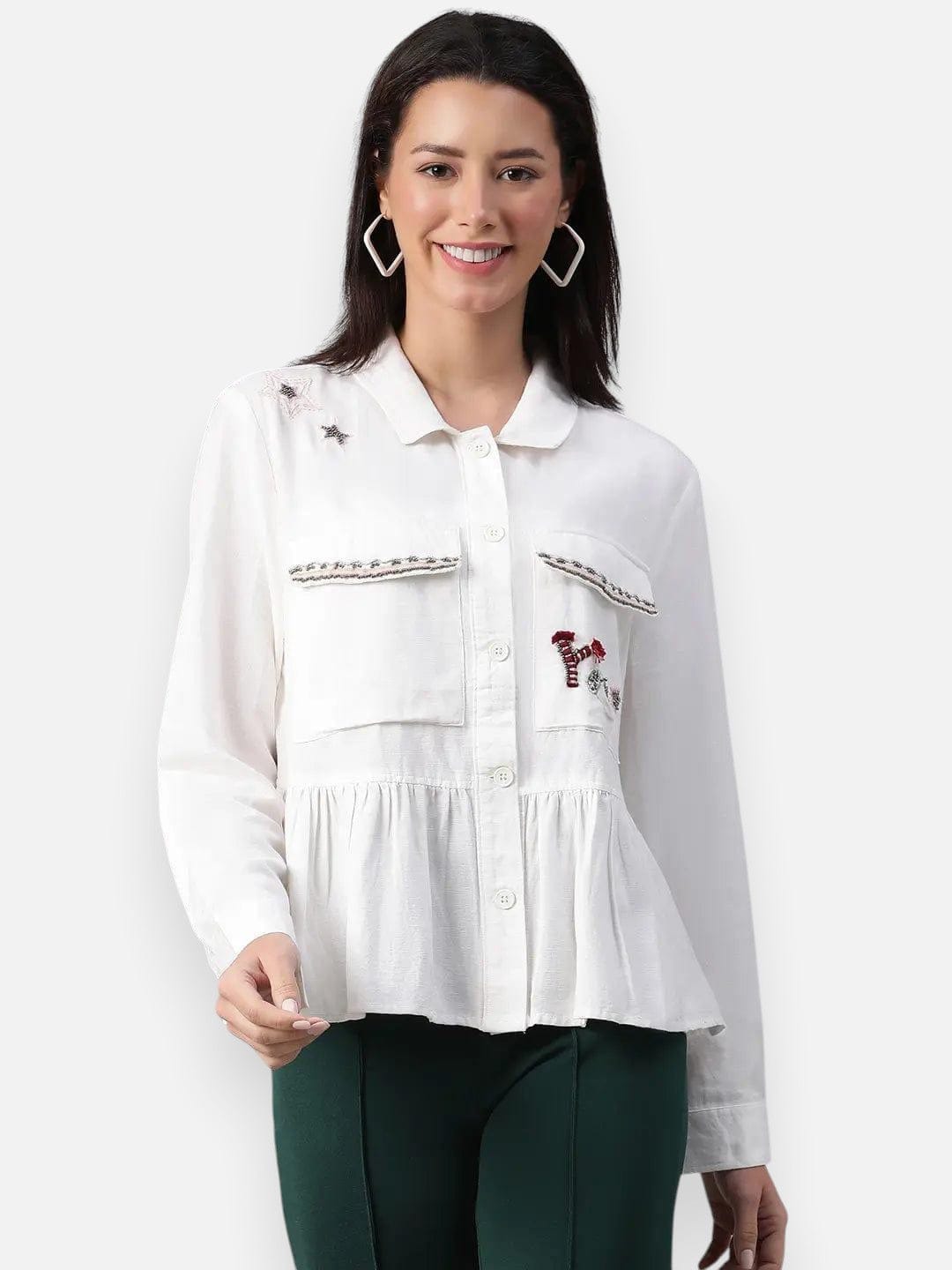 Women's White Floral Cotton Jacket