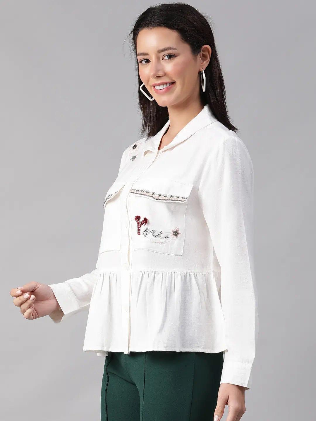 Women's White Floral Cotton Jacket