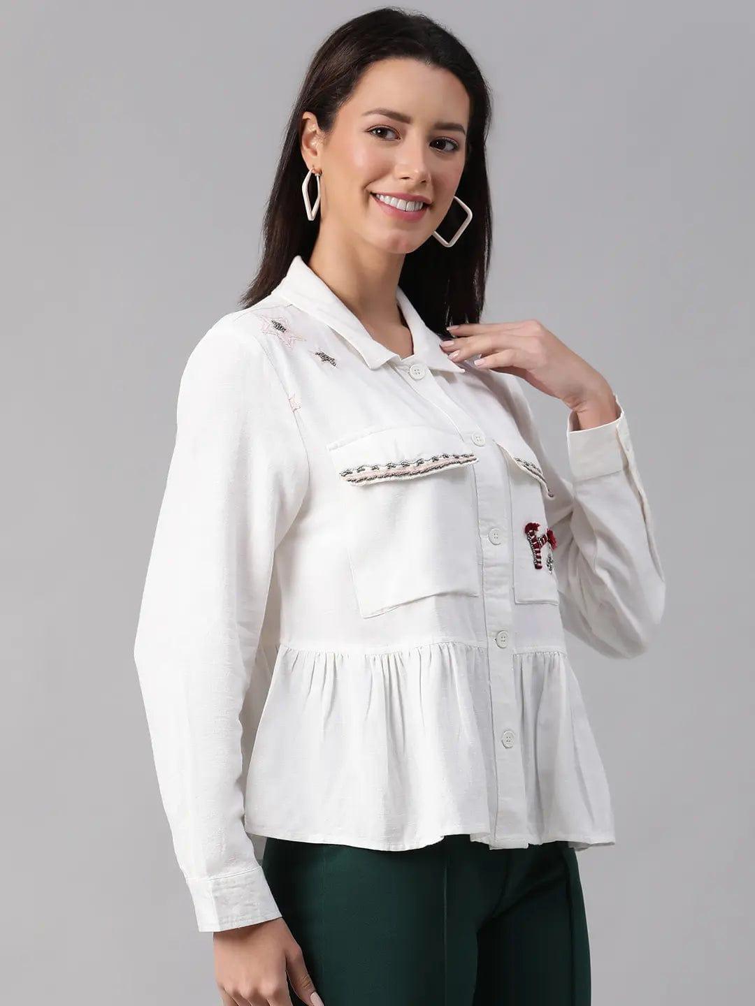 Women's White Floral Cotton Jacket