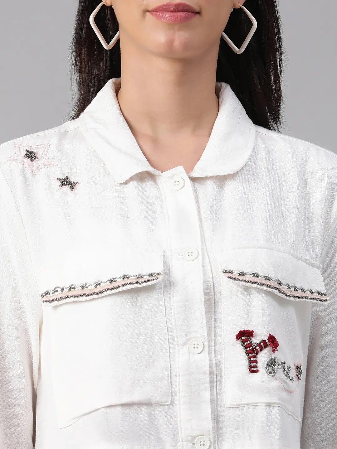 Women's White Floral Cotton Jacket