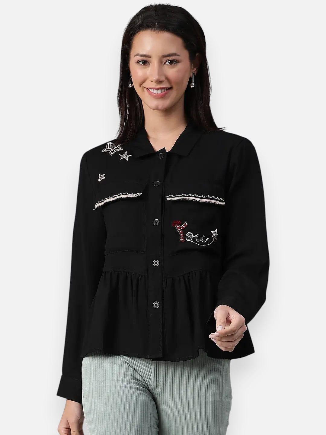 Women's Black Floral Cotton Jacket