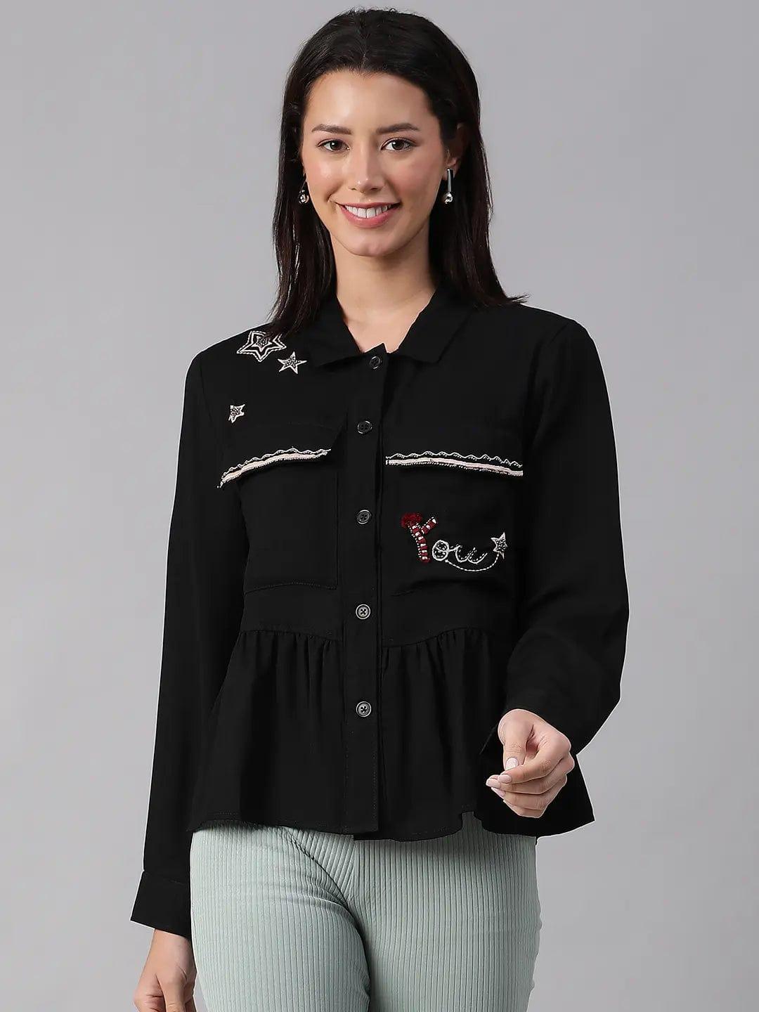 Women's Black Floral Cotton Jacket