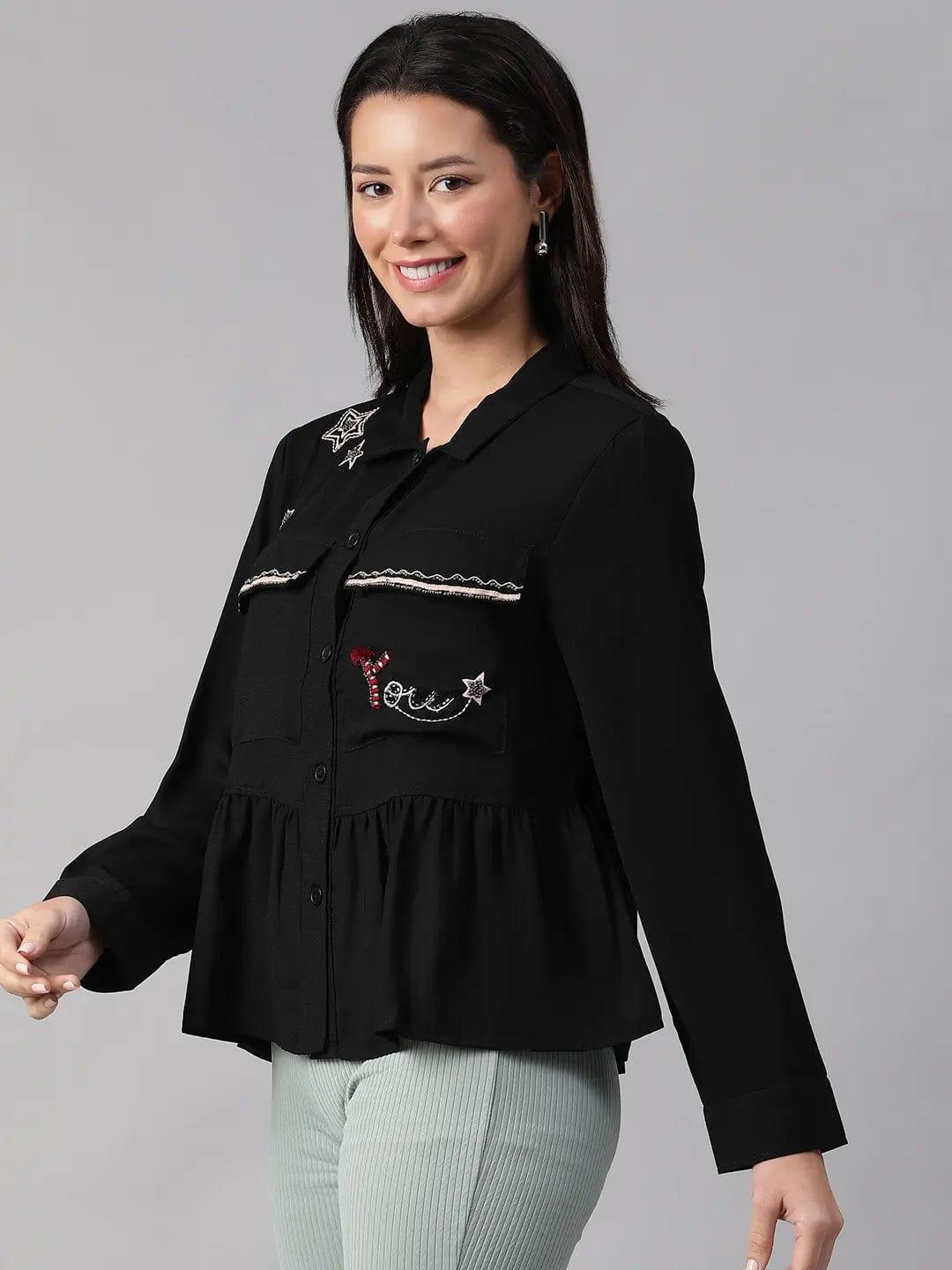 Women's Black Floral Cotton Jacket