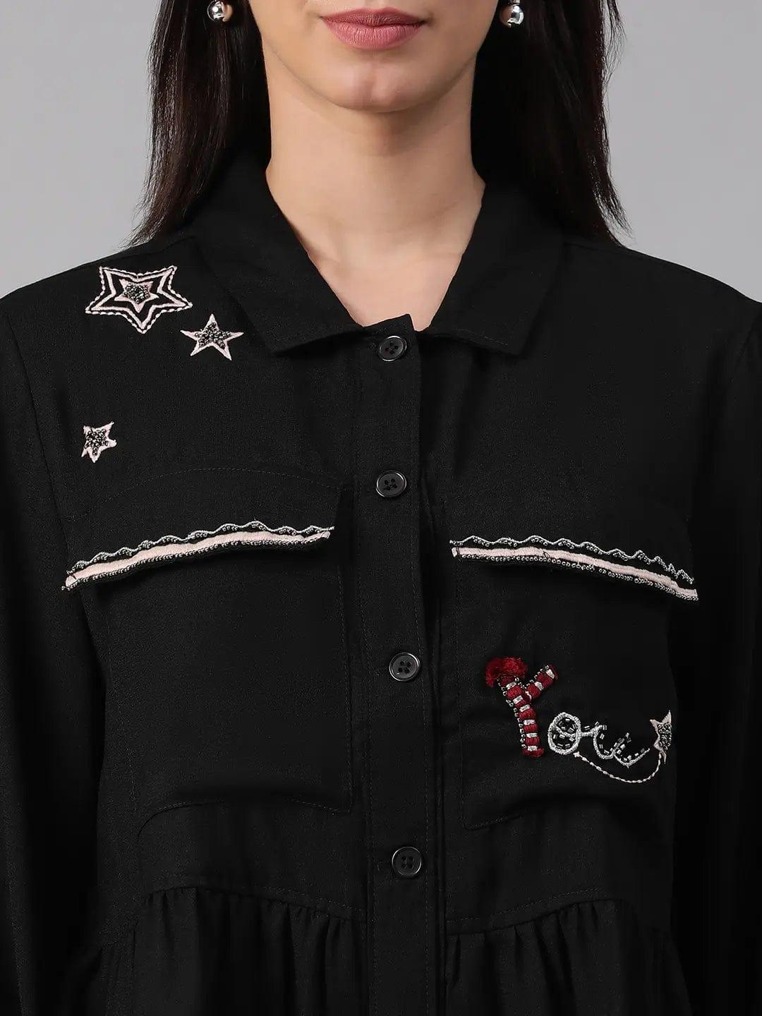 Women's Black Floral Cotton Jacket