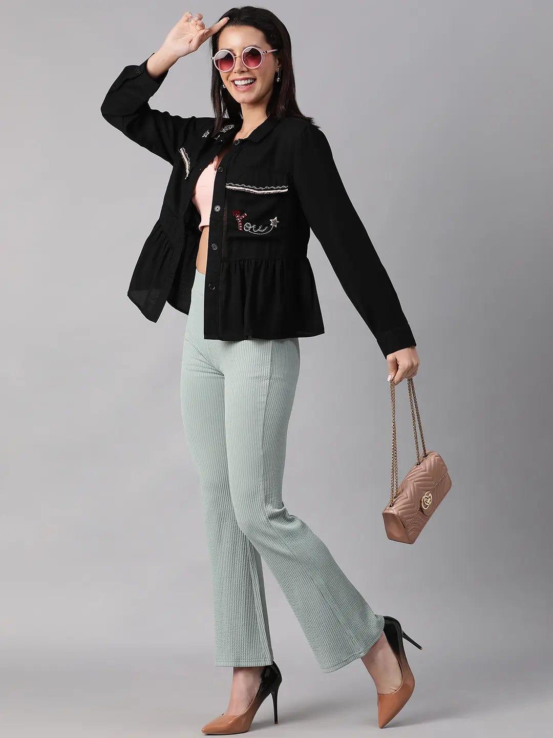 Women's Black Floral Cotton Jacket