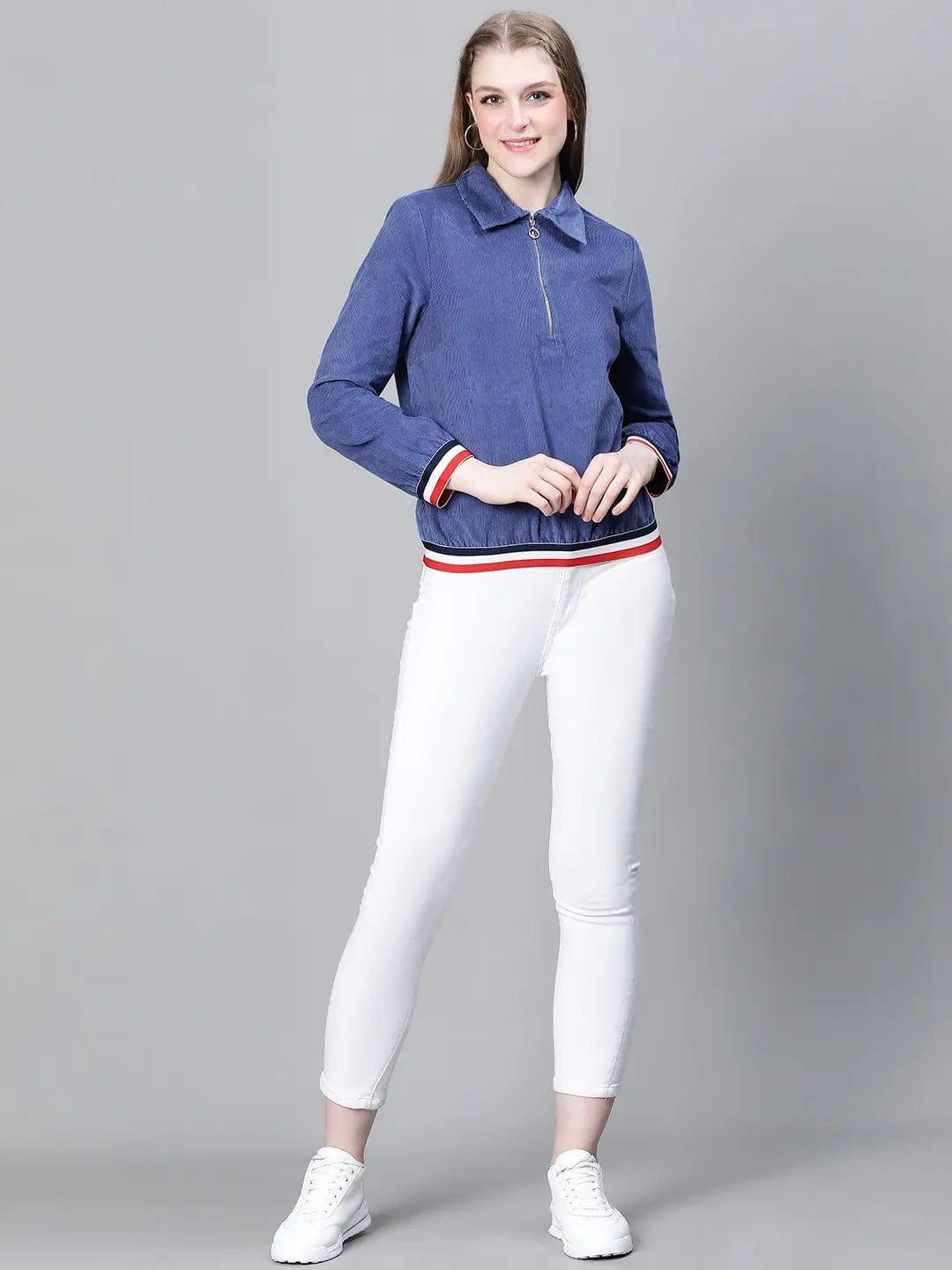 Women Blue Bomber Jacket