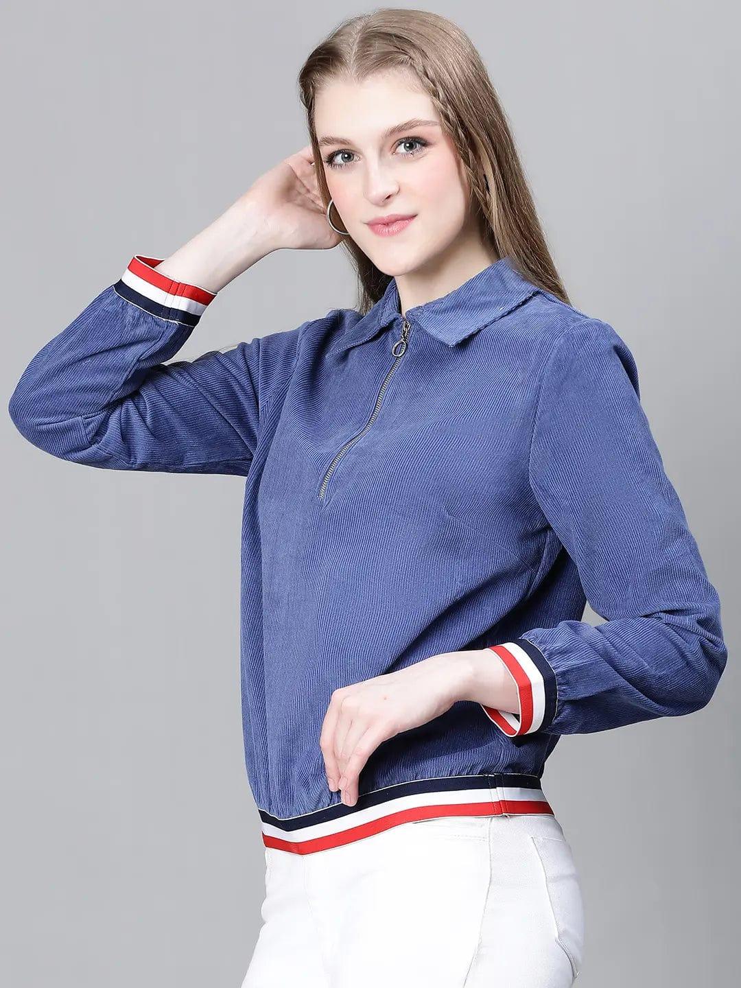 Women Blue Bomber Jacket
