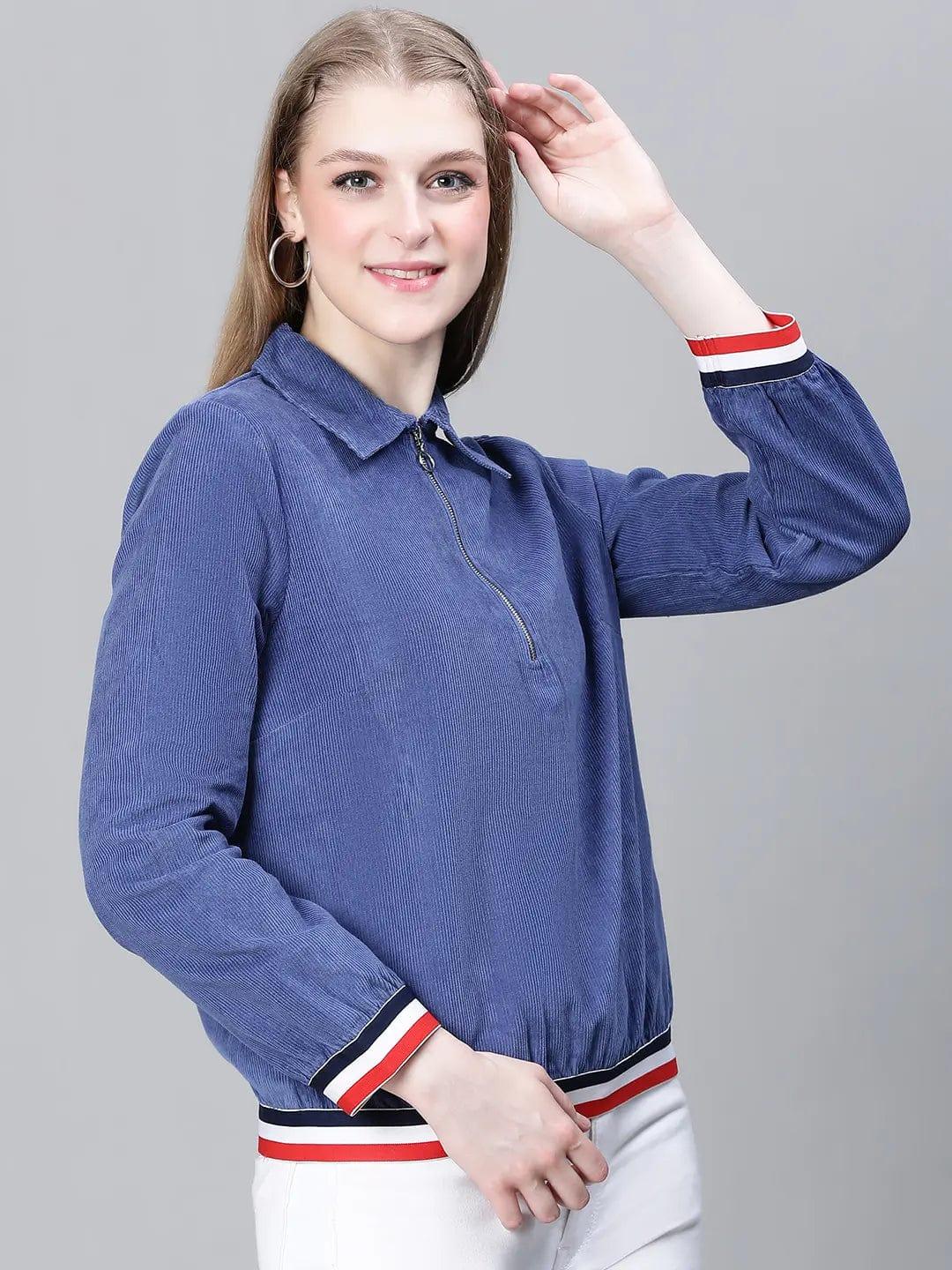 Women Blue Bomber Jacket
