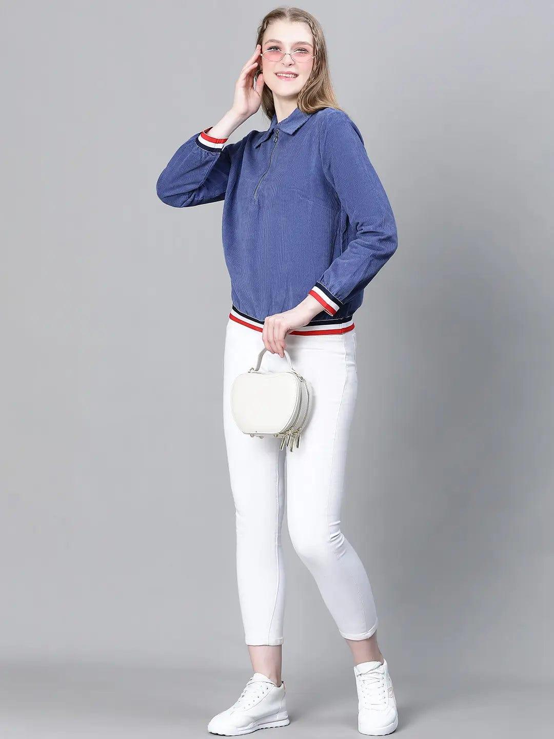 Women Blue Bomber Jacket