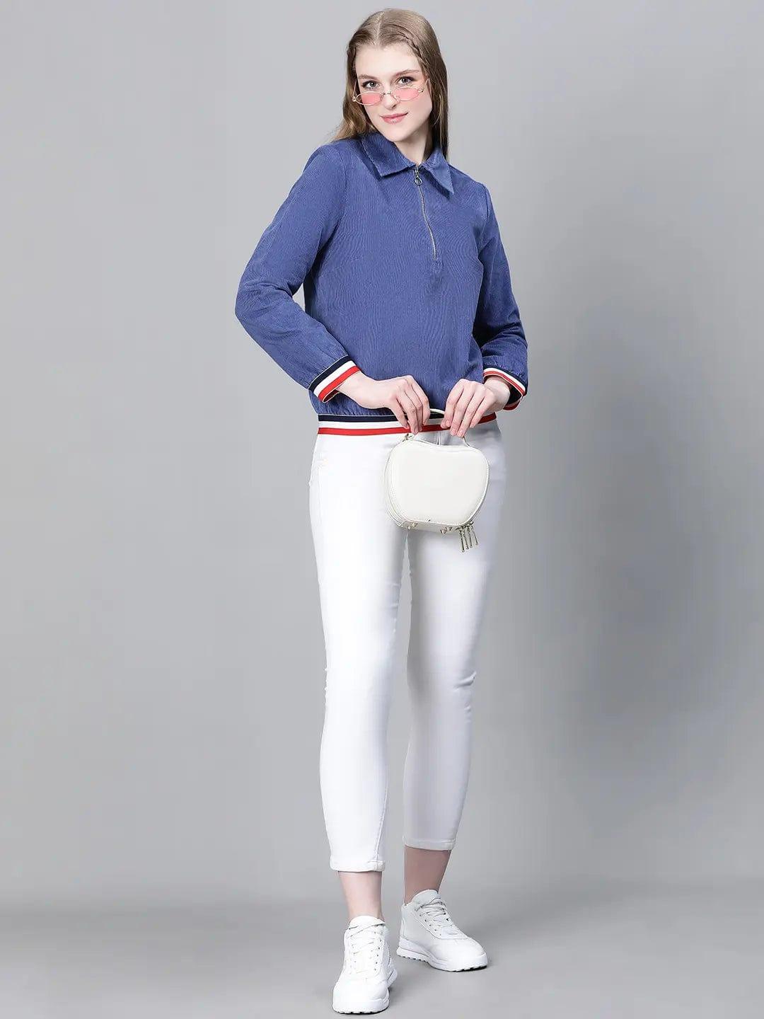 Women Blue Bomber Jacket