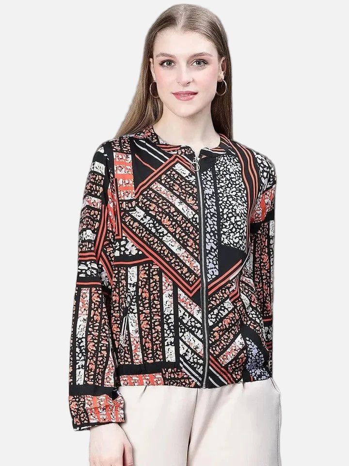 Women Multicolor Printed Bomber Jacket