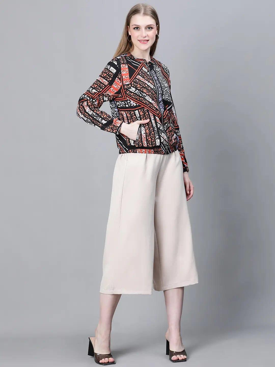 Women Multicolor Printed Bomber Jacket