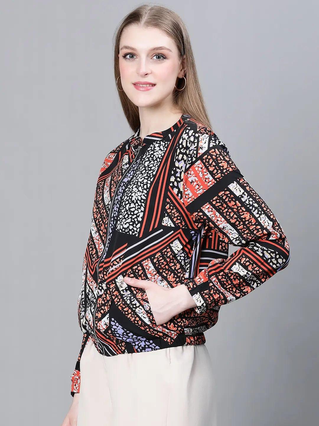 Women Multicolor Printed Bomber Jacket
