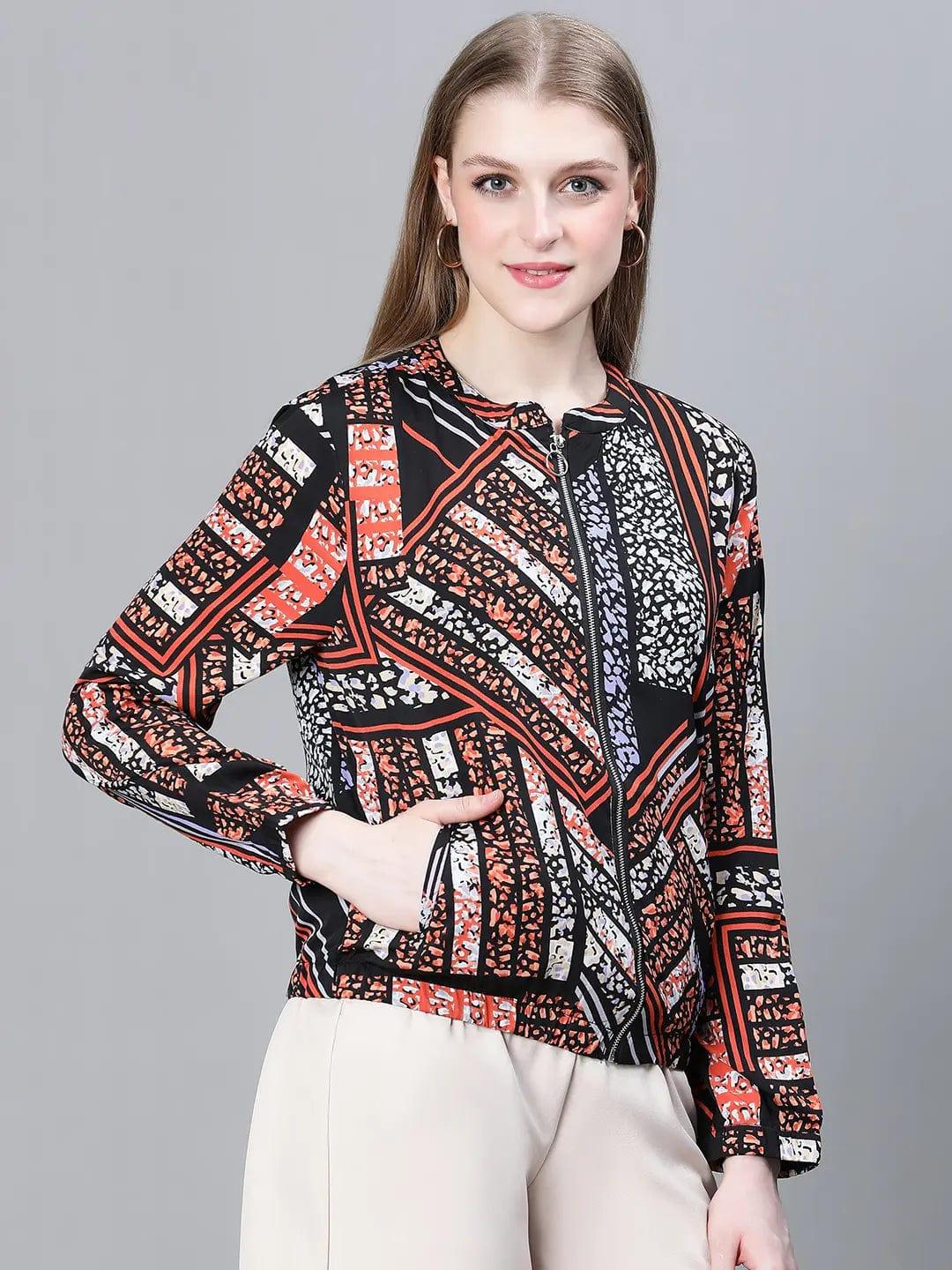 Women Multicolor Printed Bomber Jacket