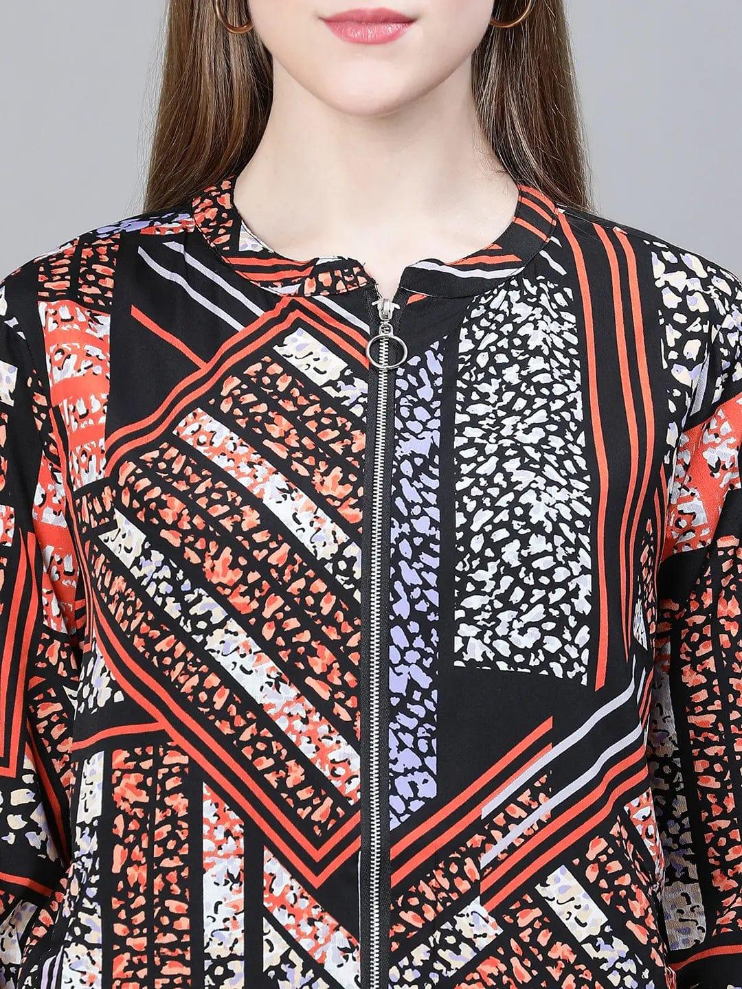 Women Multicolor Printed Bomber Jacket