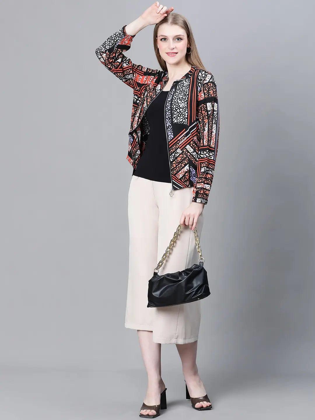 Women Multicolor Printed Bomber Jacket