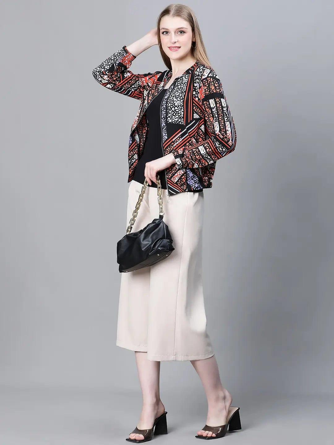 Women Multicolor Printed Bomber Jacket