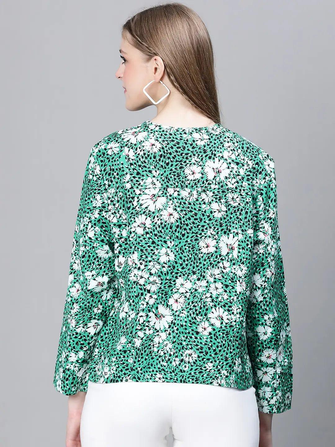 Multicolor Green Floral Cotton Bomber Jacket