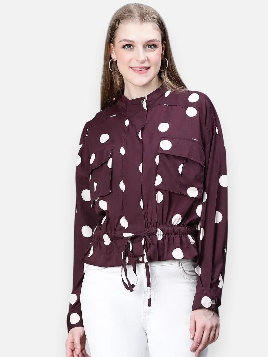 Women's Brown Polka Dot Print Jacket