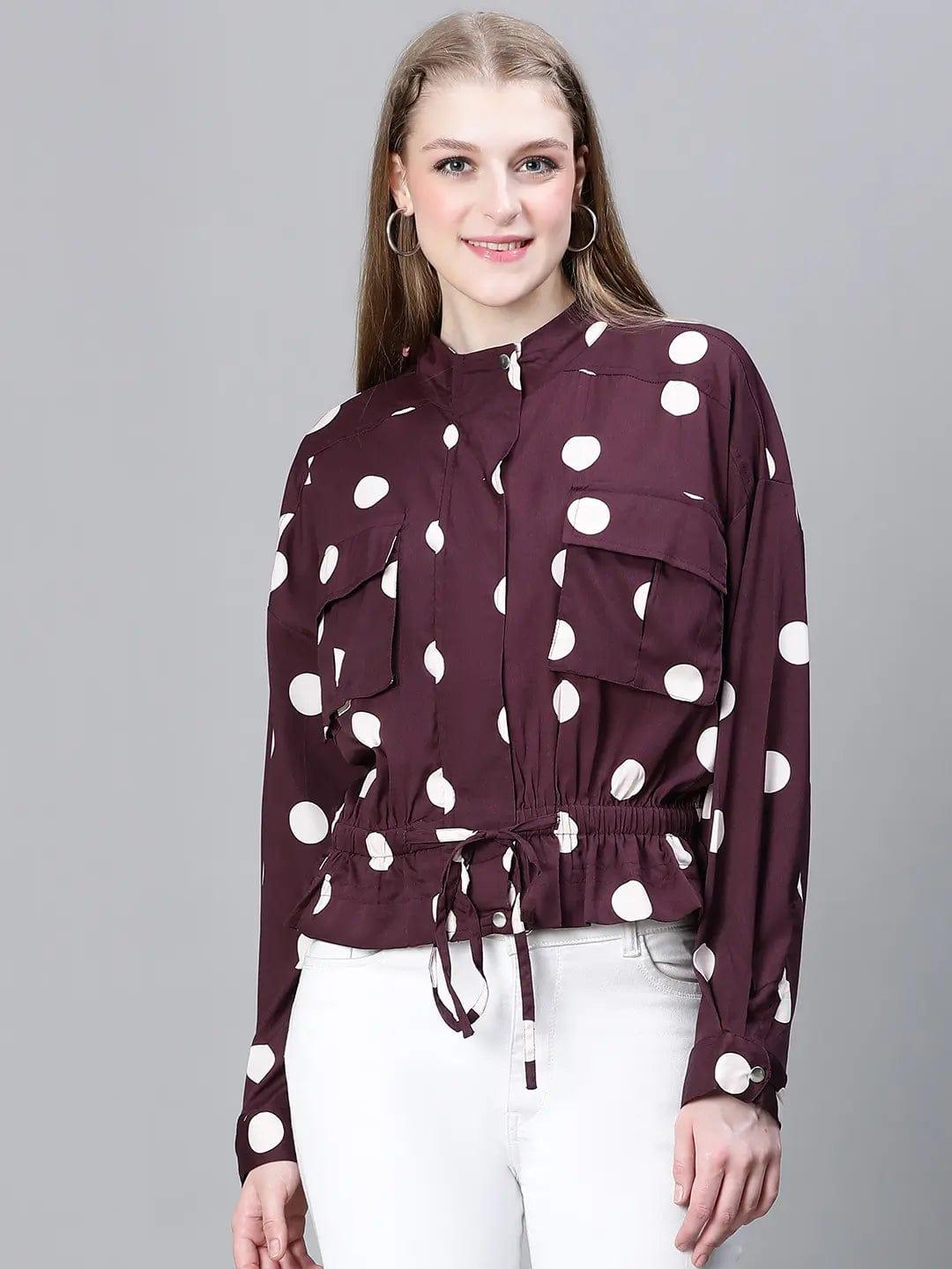 Women's Brown Polka Dot Print Jacket
