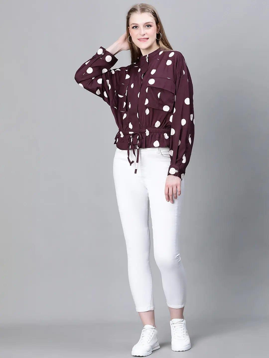 Women's Brown Polka Dot Print Jacket