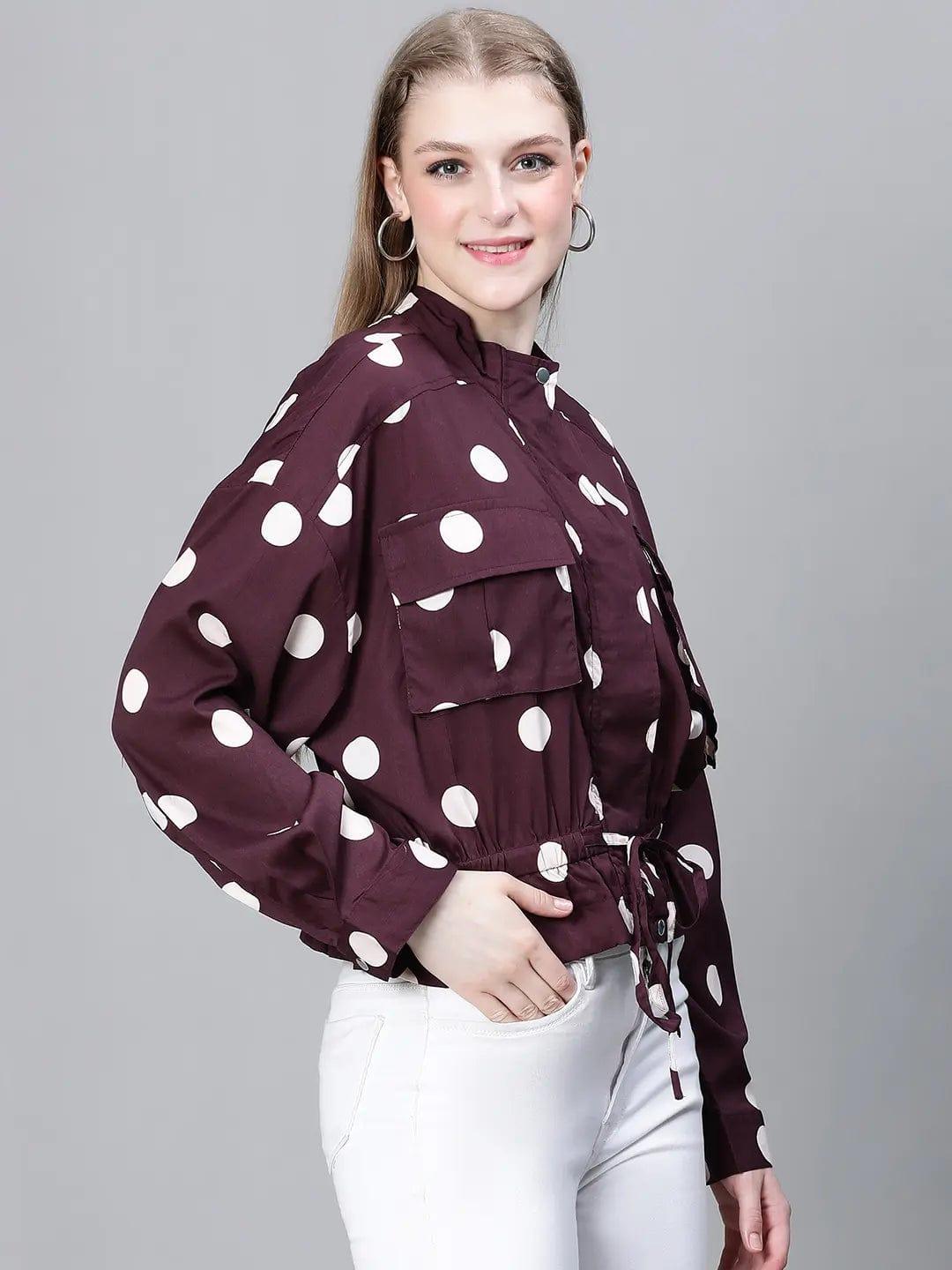 Women's Brown Polka Dot Print Jacket