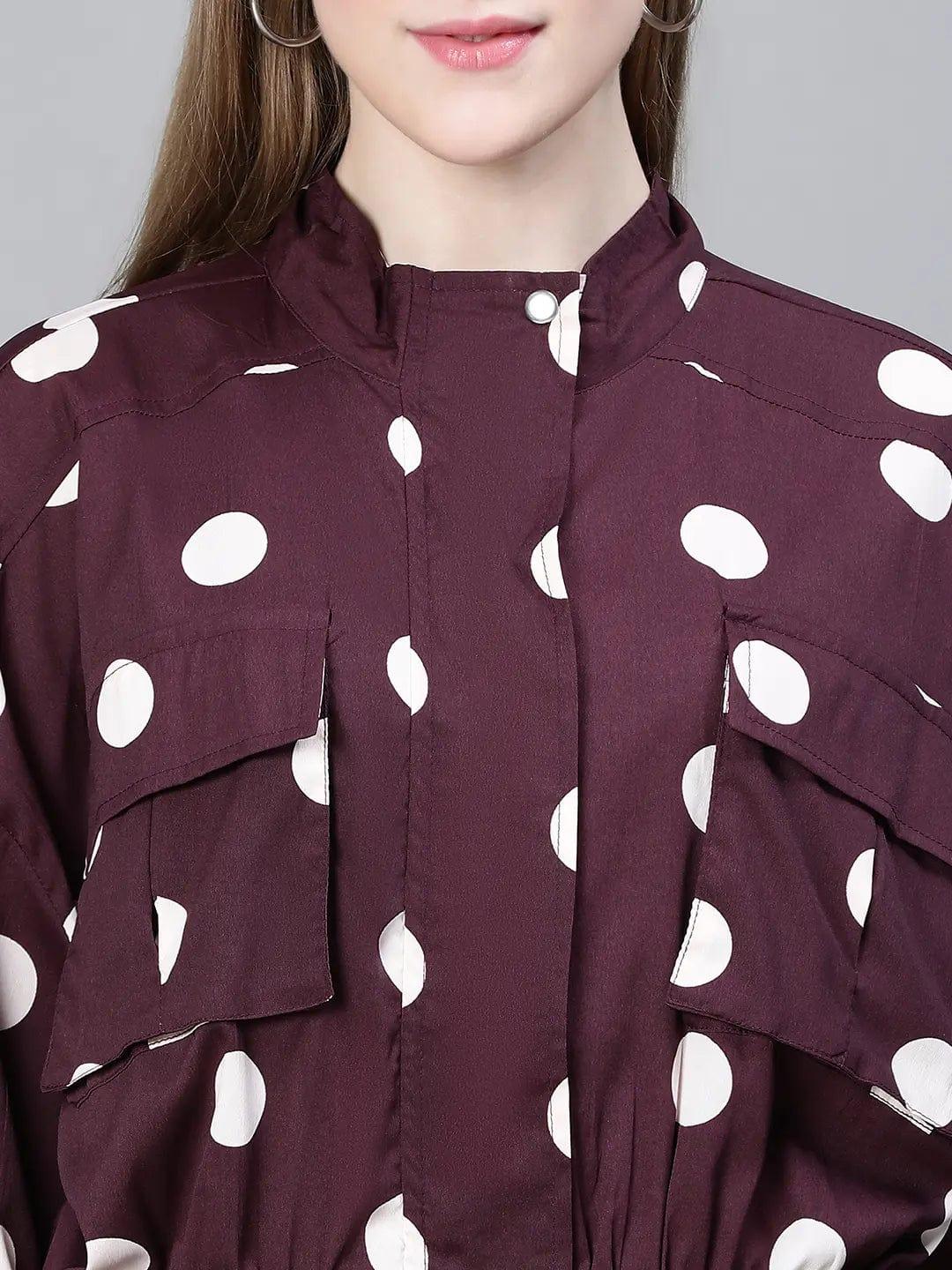 Women's Brown Polka Dot Print Jacket
