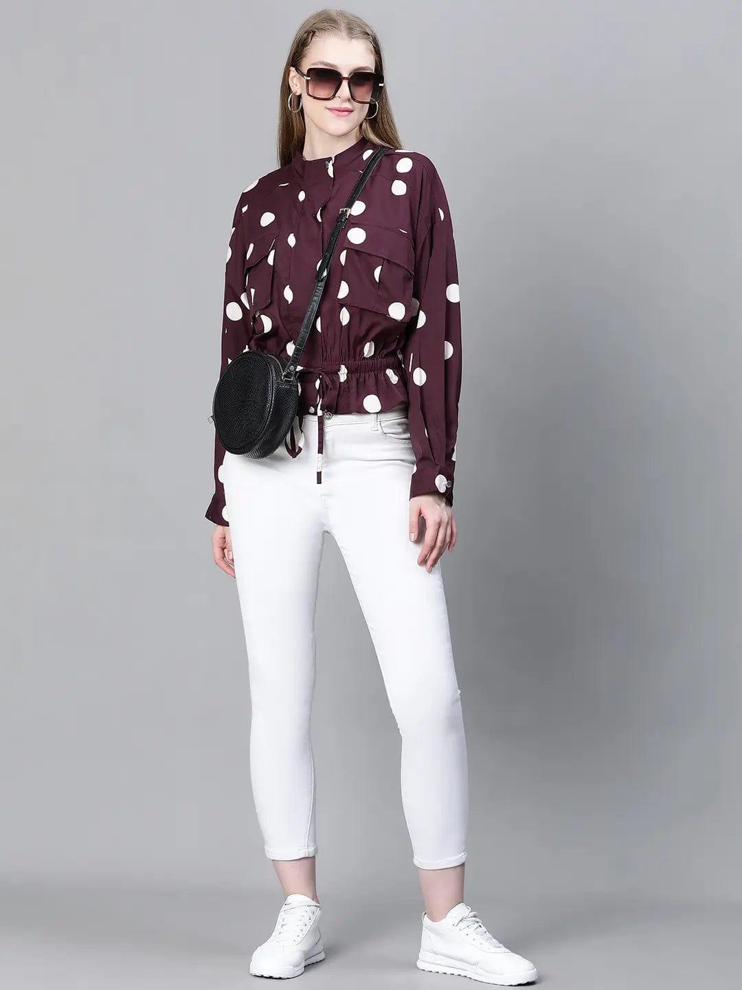 Women's Brown Polka Dot Print Jacket