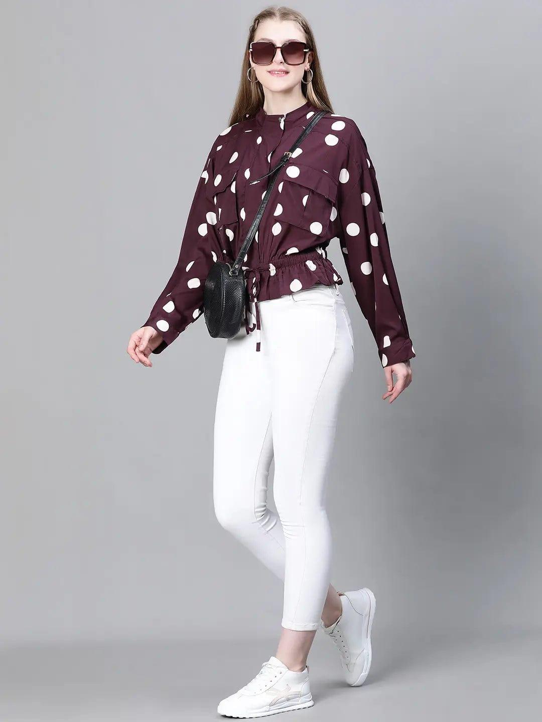 Women's Brown Polka Dot Print Jacket