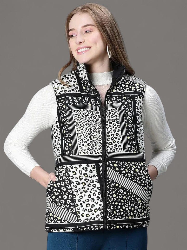 women-black-animal-print-zip-lined-sleeveless-reversible-jacket