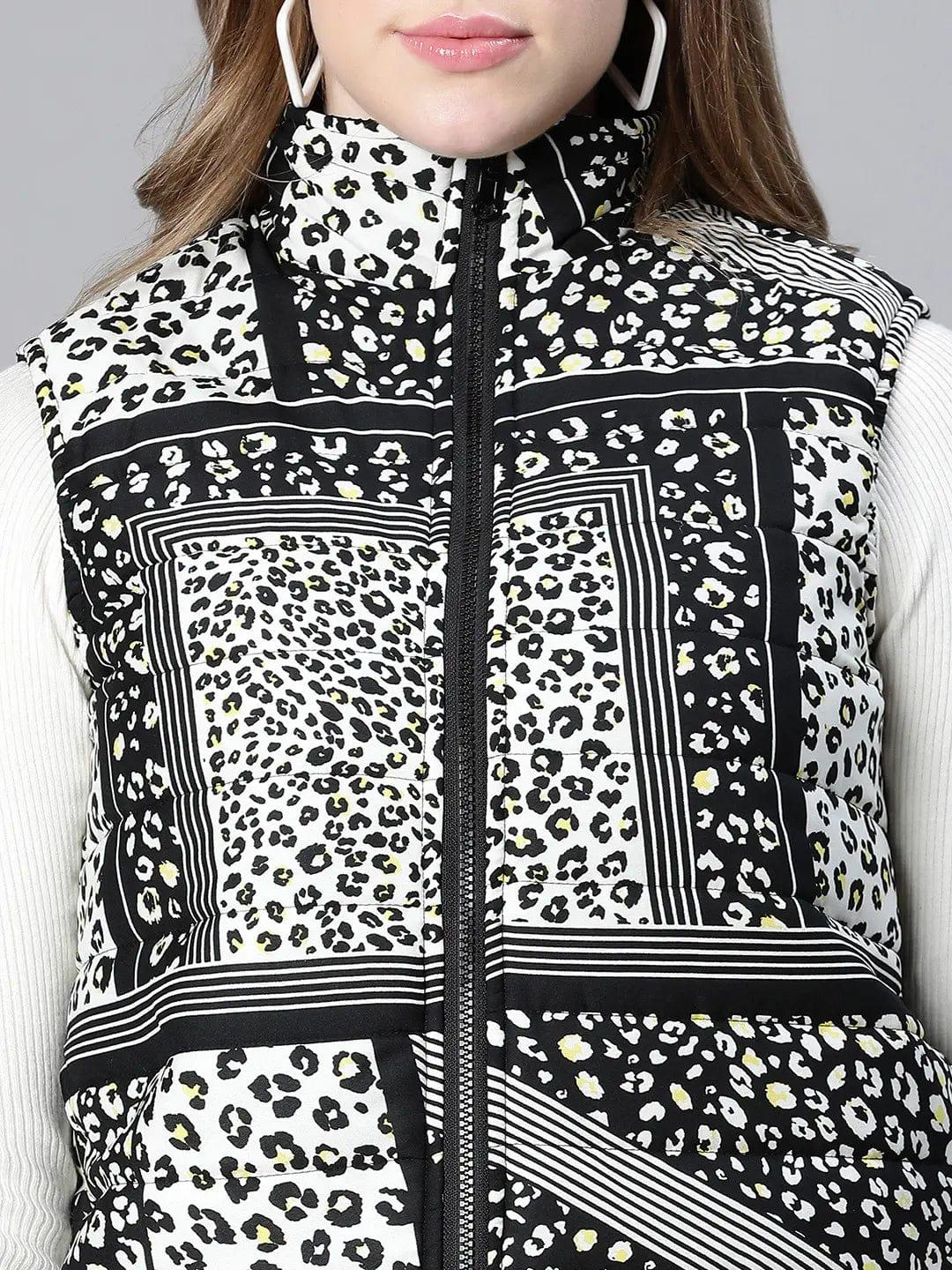 women-black-animal-print-zip-lined-sleeveless-reversible-jacket