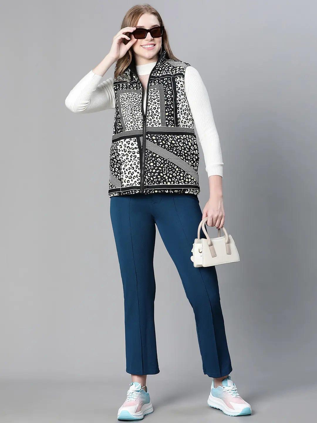 women-black-animal-print-zip-lined-sleeveless-reversible-jacket