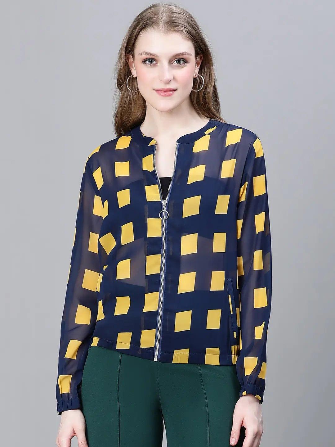 Women's Blue Check Print Jacket