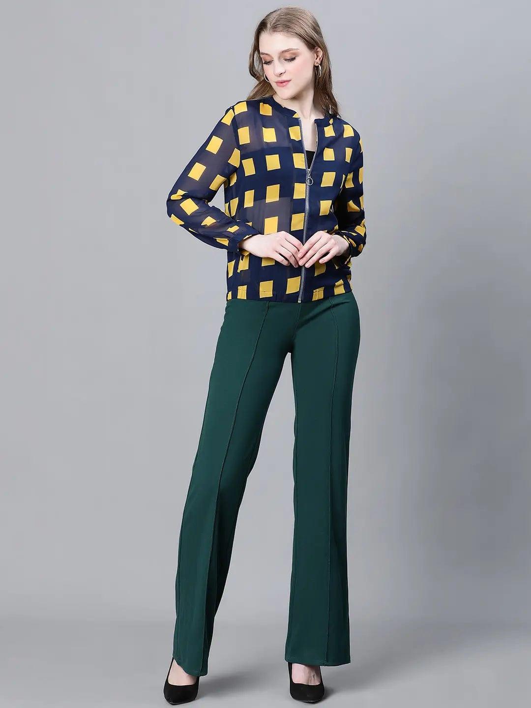 Women's Blue Check Print Jacket