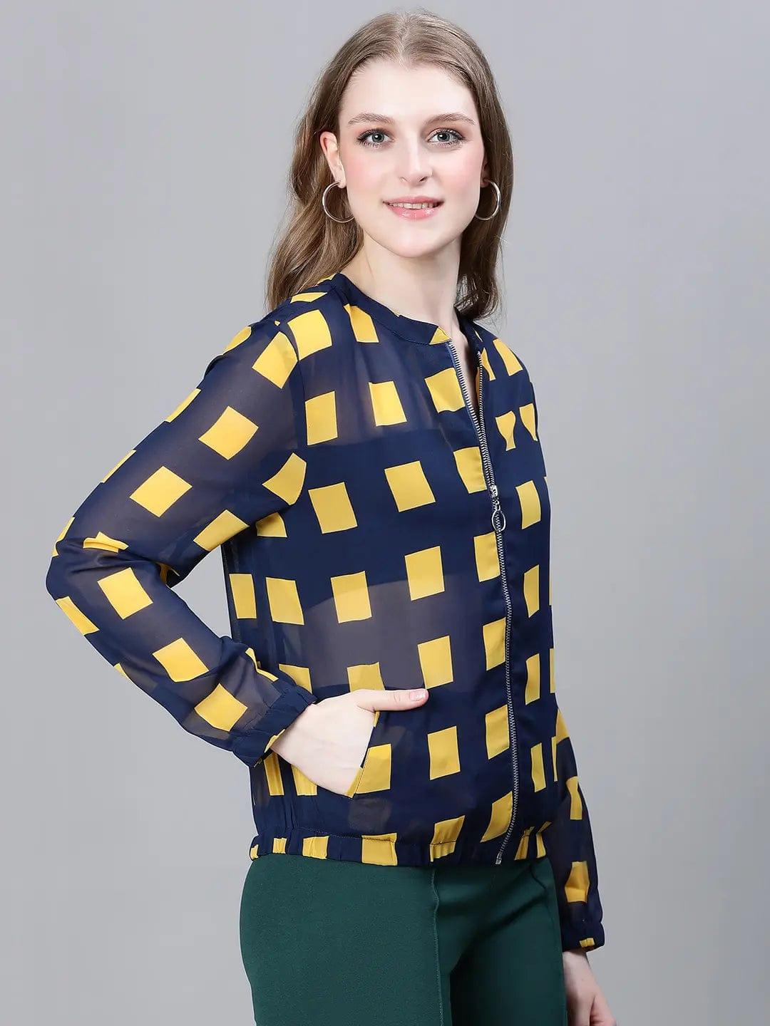 Women's Blue Check Print Jacket