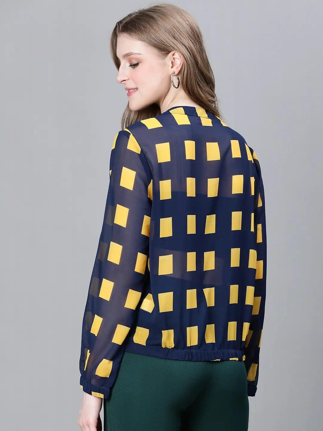 Women's Blue Check Print Jacket