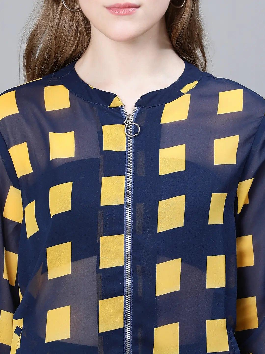 Women's Blue Check Print Jacket