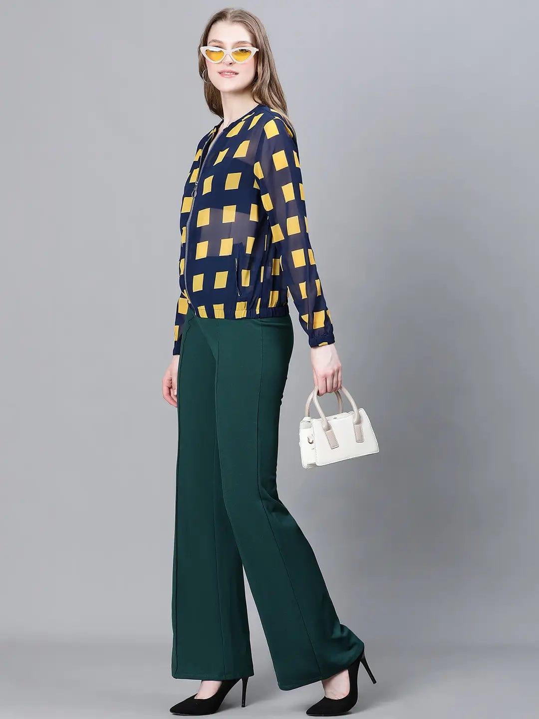 Women's Blue Check Print Jacket