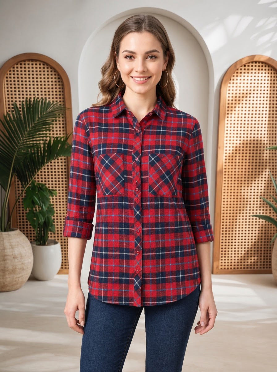Red Check Print Cotton Shirt