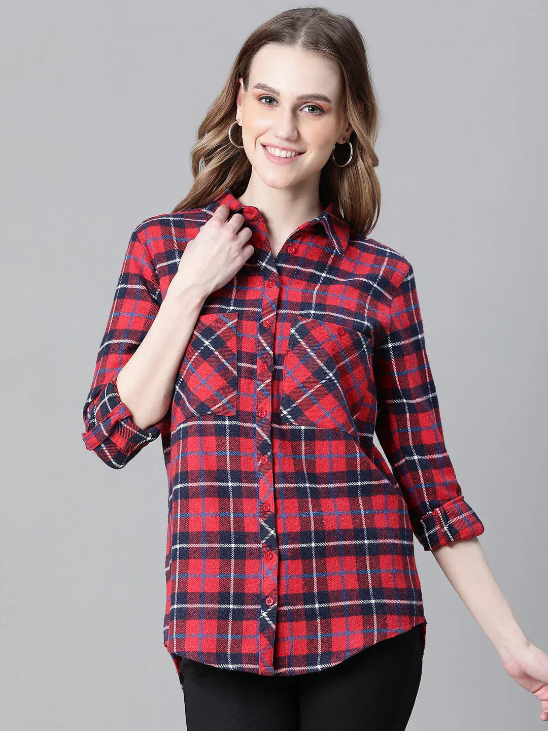 Red Check Print Cotton Shirt