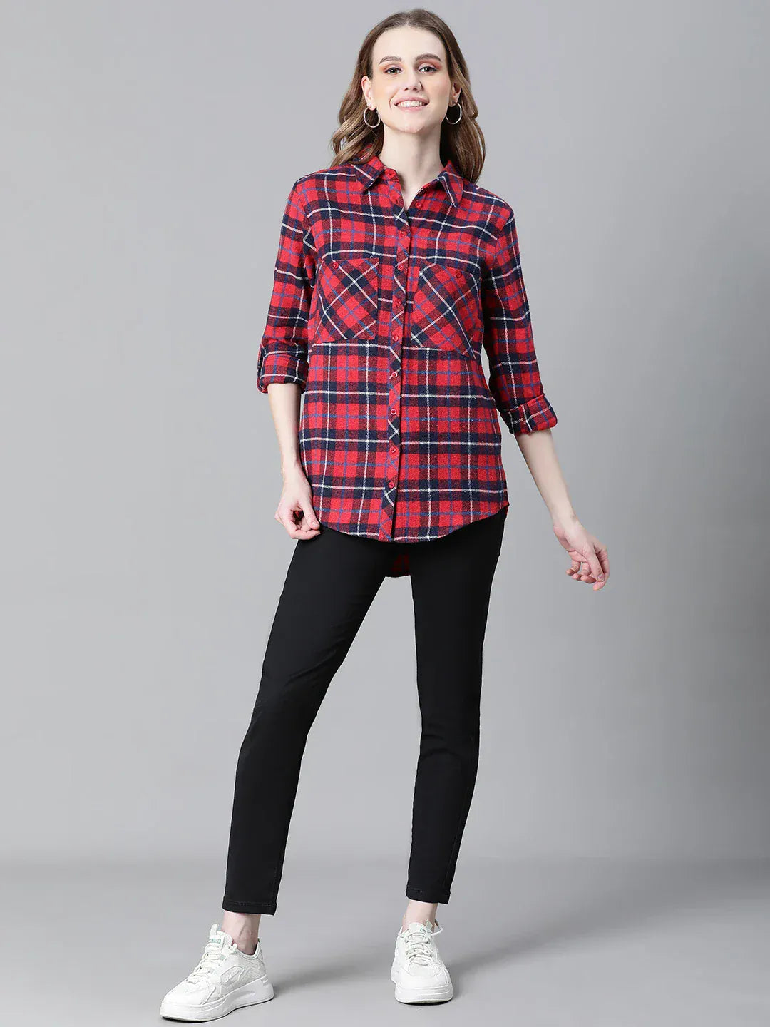 Red Check Print Cotton Shirt