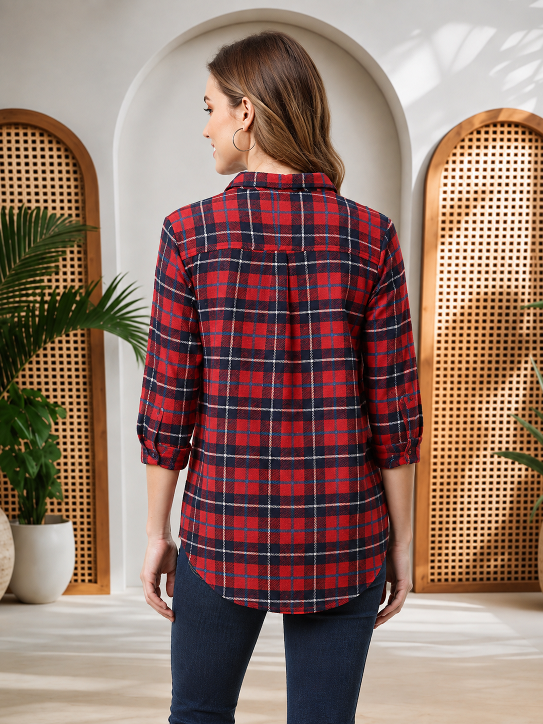 Red Check Print Cotton Shirt