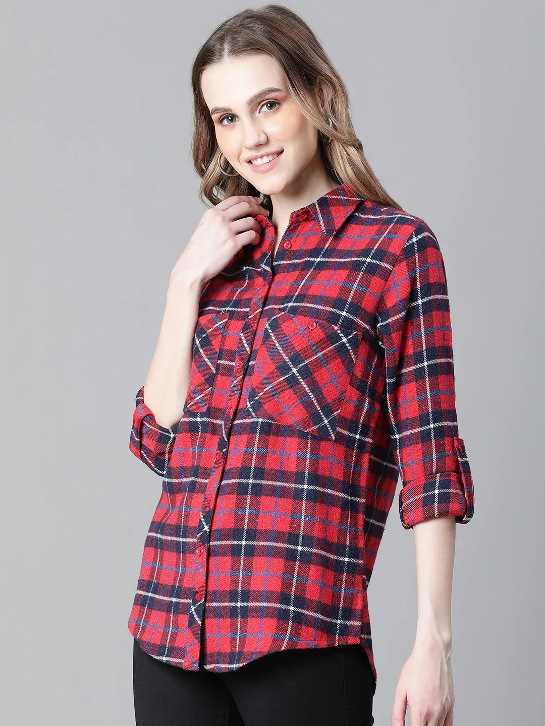 Red Check Print Cotton Shirt