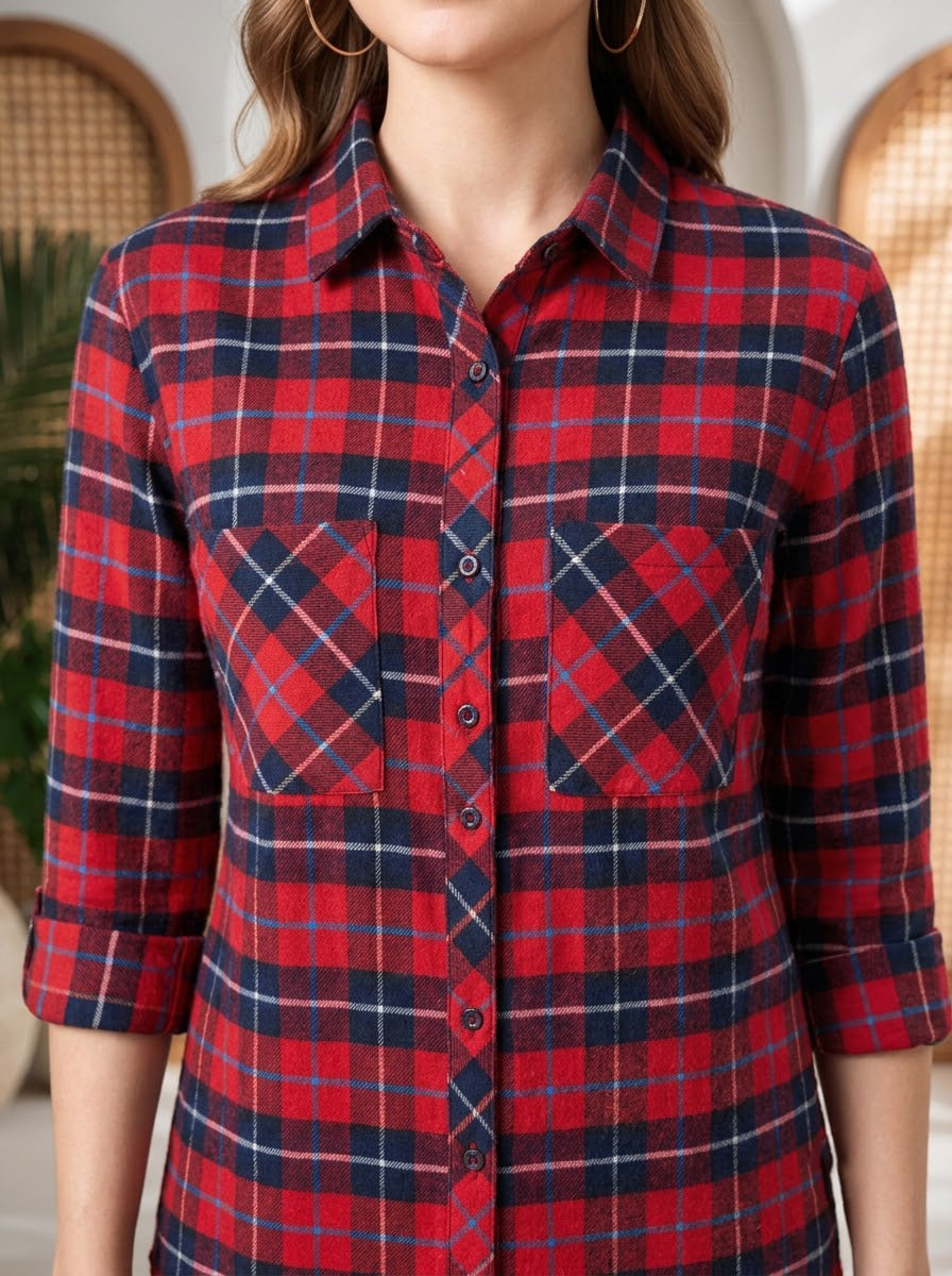 Red Check Print Cotton Shirt