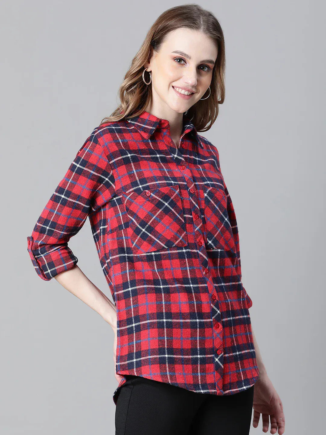 Red Check Print Cotton Shirt
