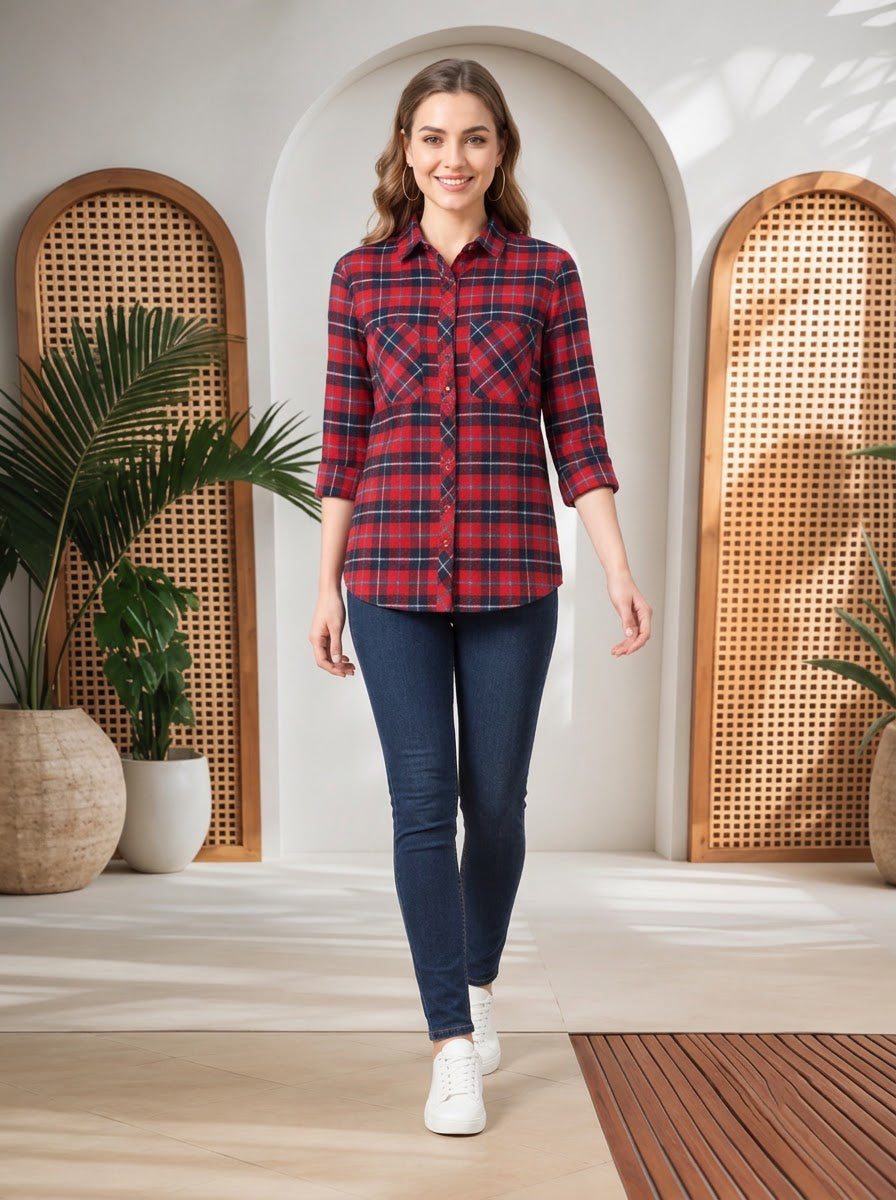 Red Check Print Cotton Shirt