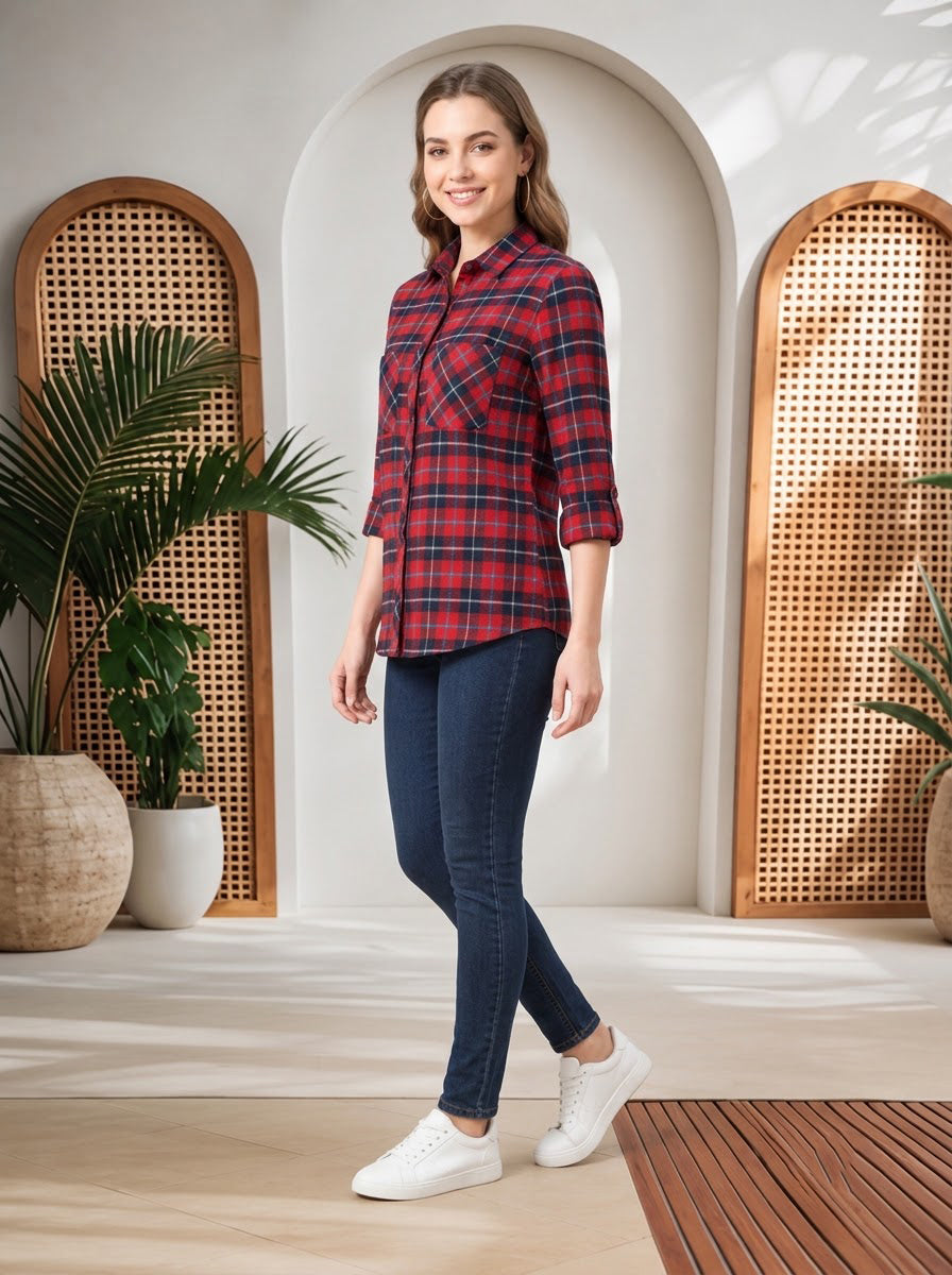 Red Check Print Cotton Shirt