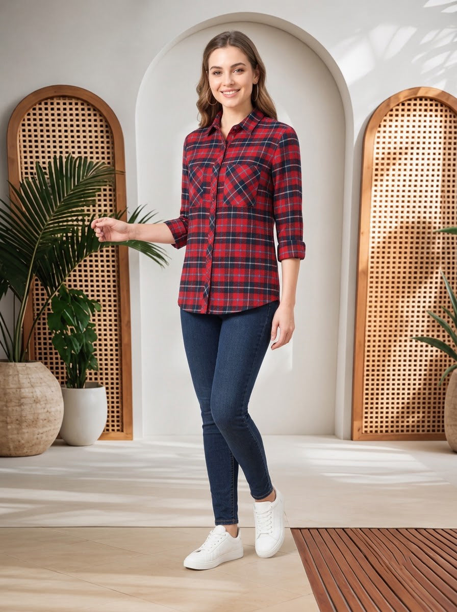 Red Check Print Cotton Shirt