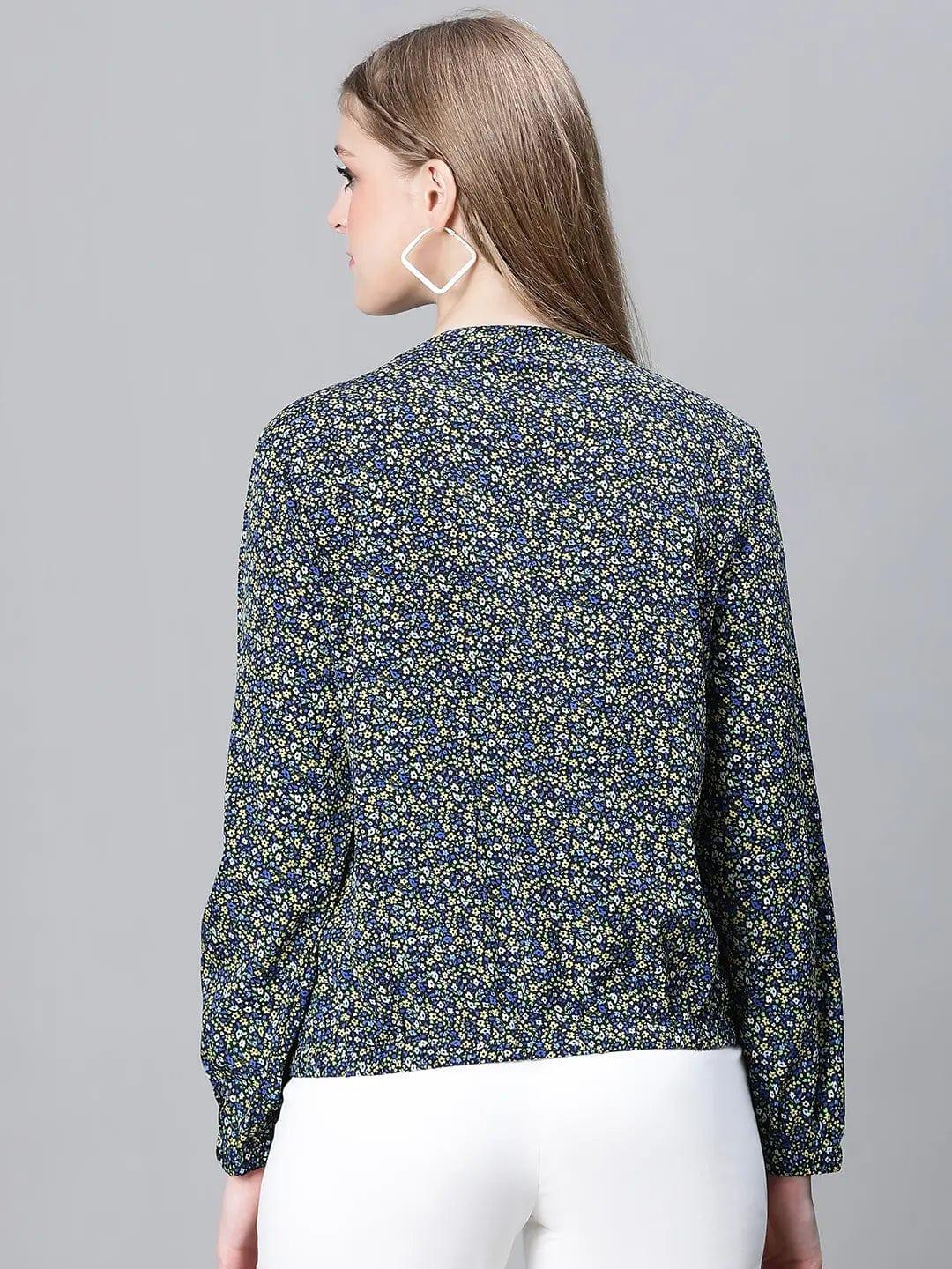 Women Green Floral Print Bomber Jacket